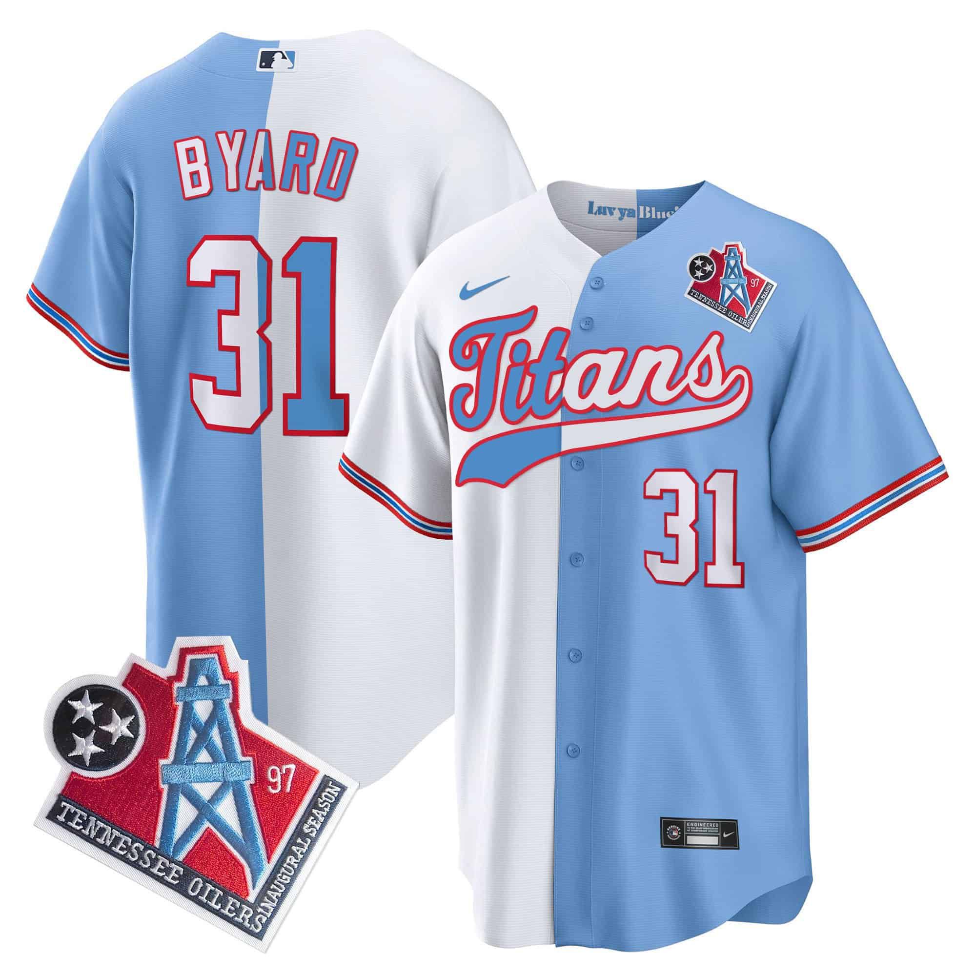 Men Tennessee Titans 31 Byard Light Blue with white Nike 1997 Throwback Limited Cool Base NFL Jersey